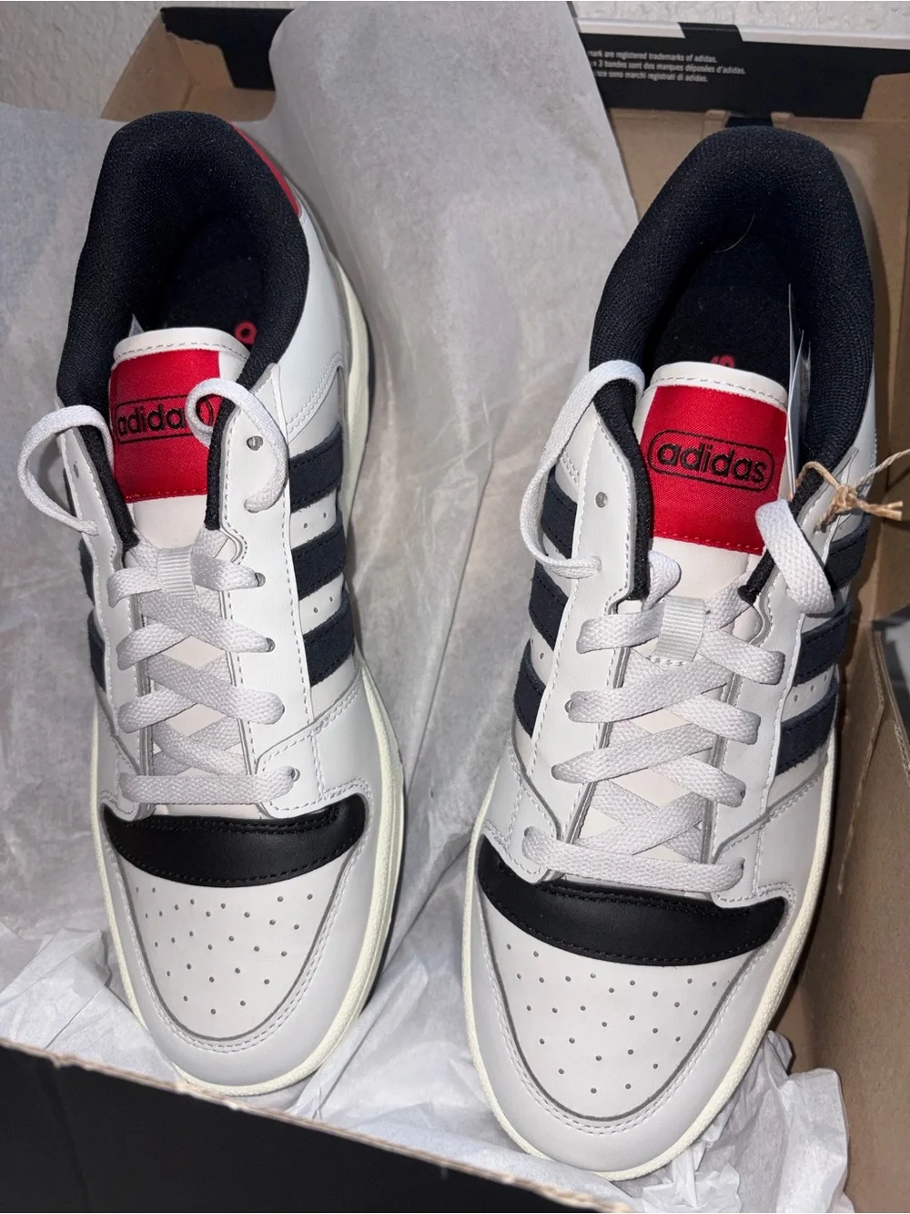 adidas Break Start Sneakers in White, Black & Red Accent
